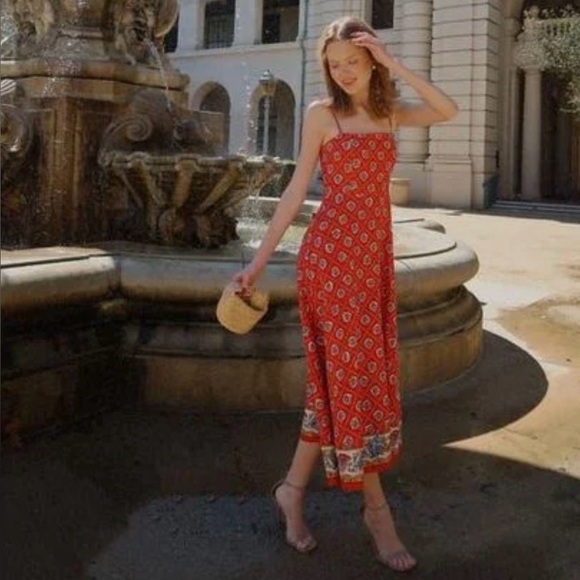 josefina scarf print linen blend midi dress wayf Josefina Scarf Print Linen Blend Midi Dress (Women)